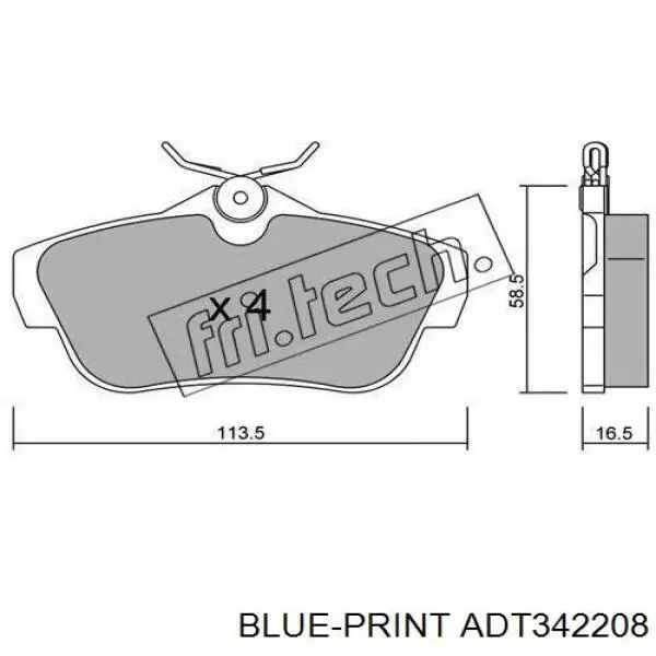 ADT342208 Blue Print колодки гальмові задні, дискові