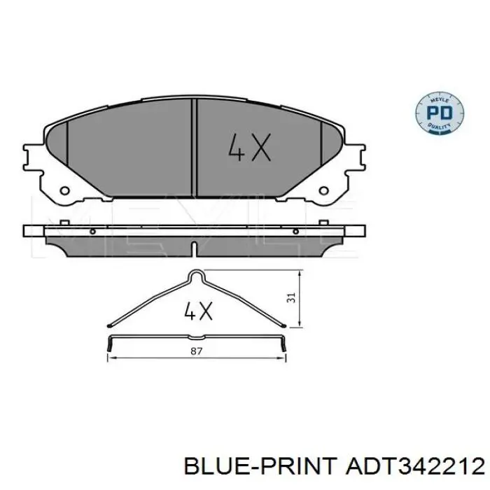 Купити ADT342212 Blue Print Колодки гальмівні передні, дискові