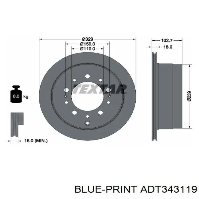 ADT343119 Blue Print диск гальмівний задній