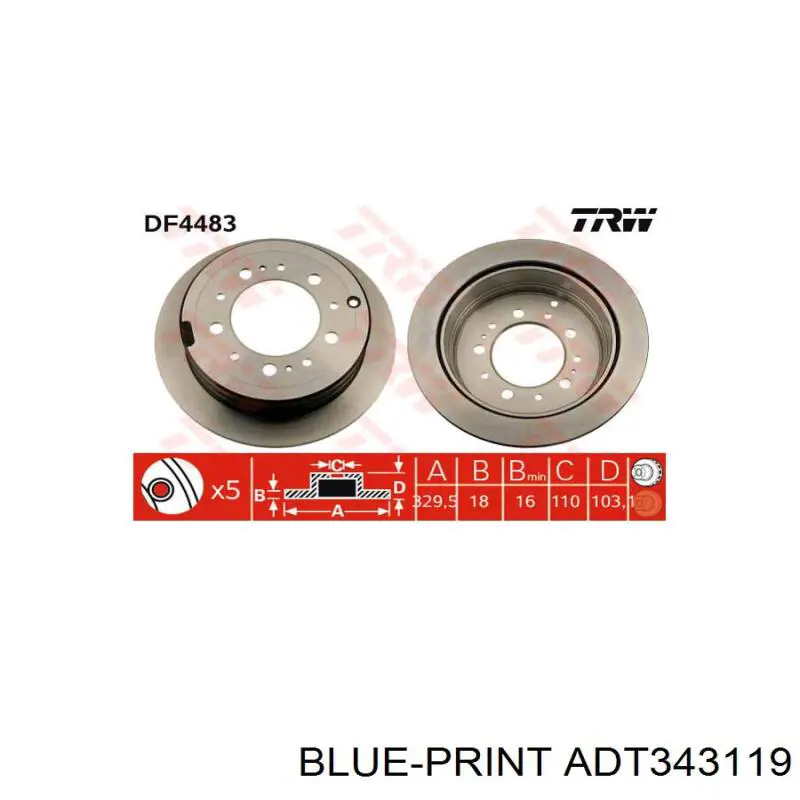 Гальмівні диски ADT343119 Blue Print