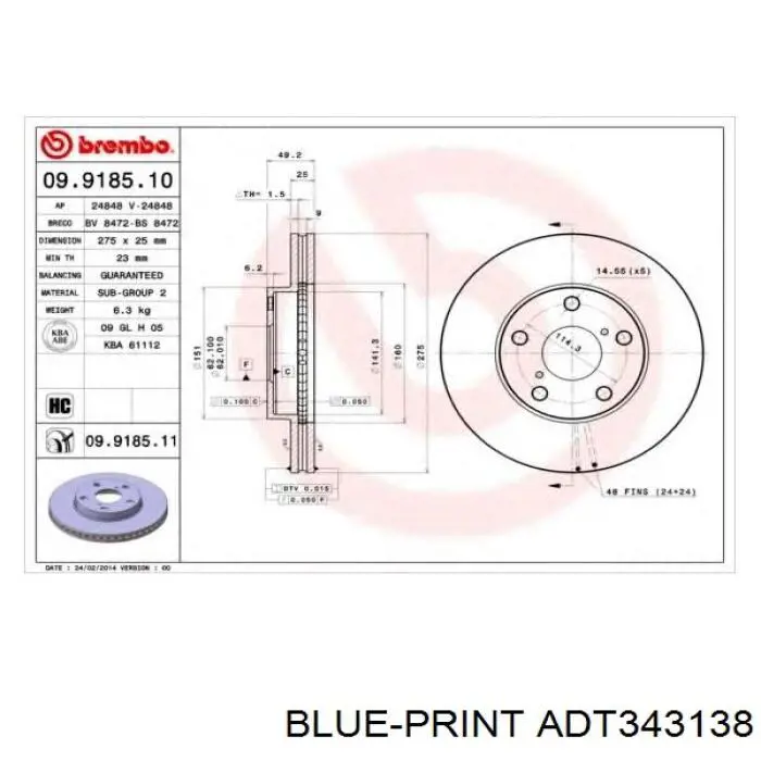 Диск переднього гальма Blue Print ADT343138 ціна, від 36.00 USD