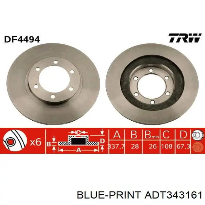 Гальмівні диски передні ADT343161 Blue Print