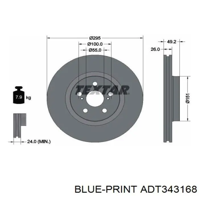 ADT343168 Blue Print Гальмо дискове переднє