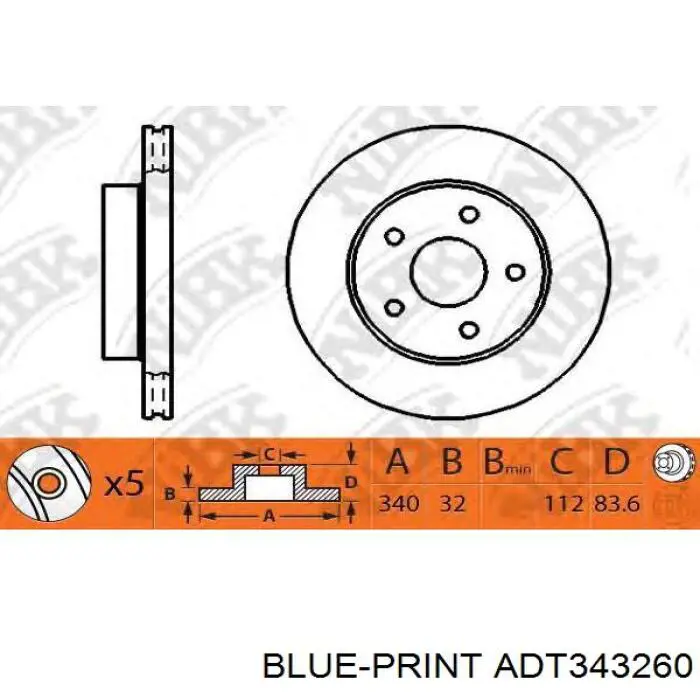 Гальмівні диски передні ADT343260 Blue Print