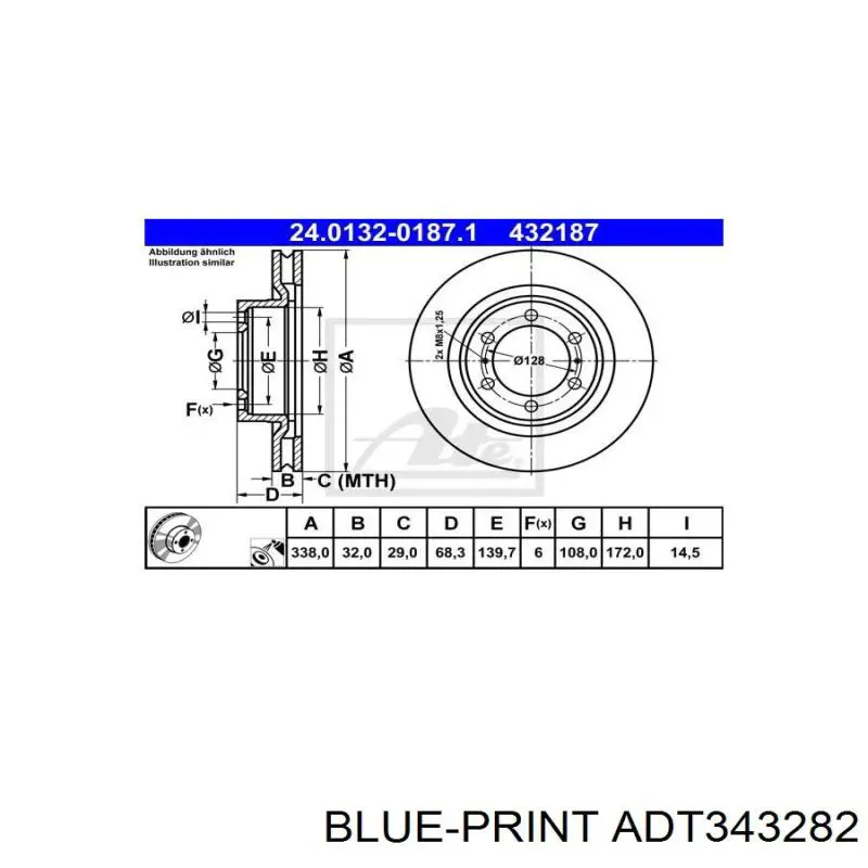 ADT343282 Blue Print Гальмо дискове переднє