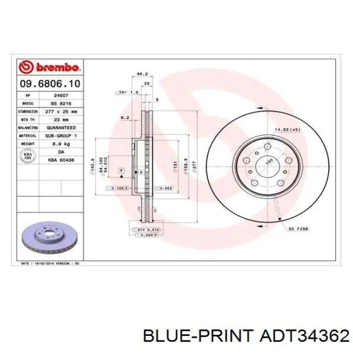 Гальмівні диски передні ADT34362 Blue Print