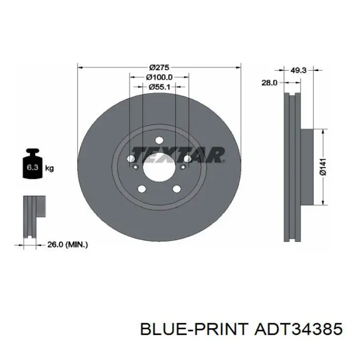 Диск переднього гальма Blue Print ADT34385 ціна, від 35.87 USD