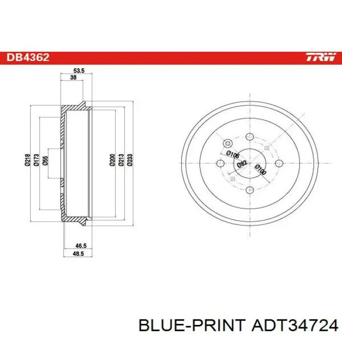 Барабан гальмівний задній Blue Print ADT34724