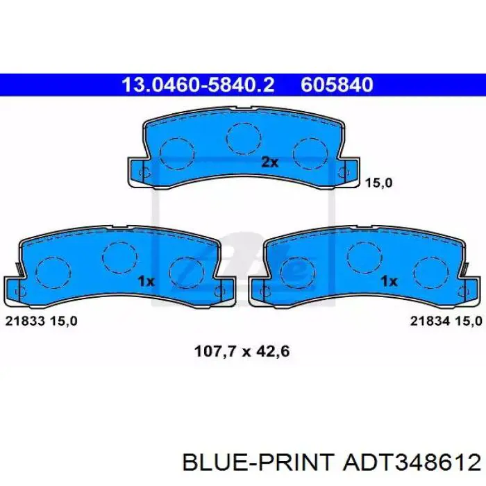 ADT348612 Blue Print ремкомплект гальмівних колодок