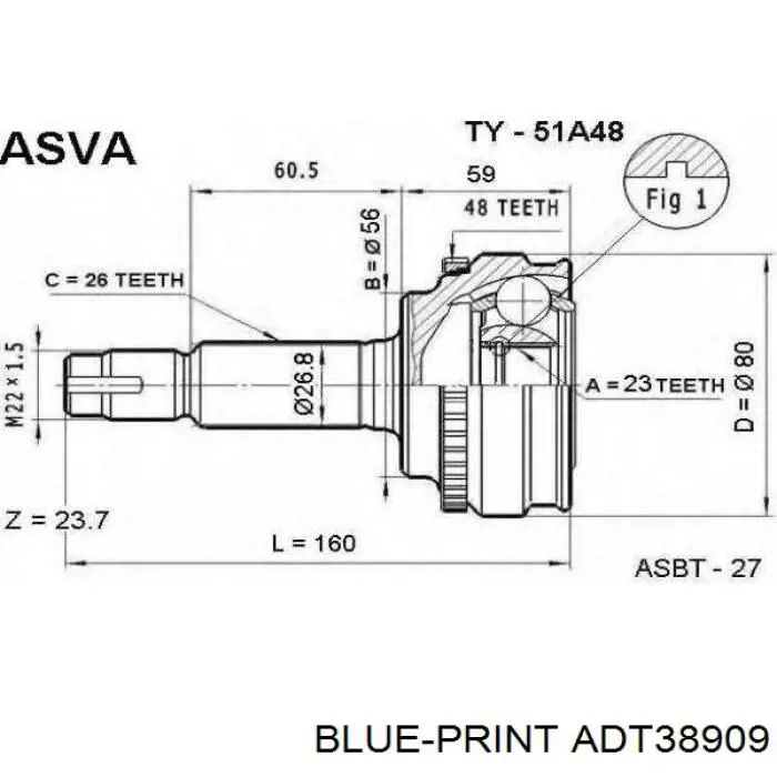 ADT38909 Blue Print шрус зовнішній передній