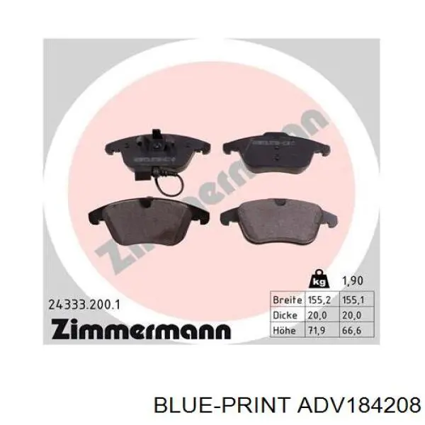 Тормозні колодки Blue Print ADV184208