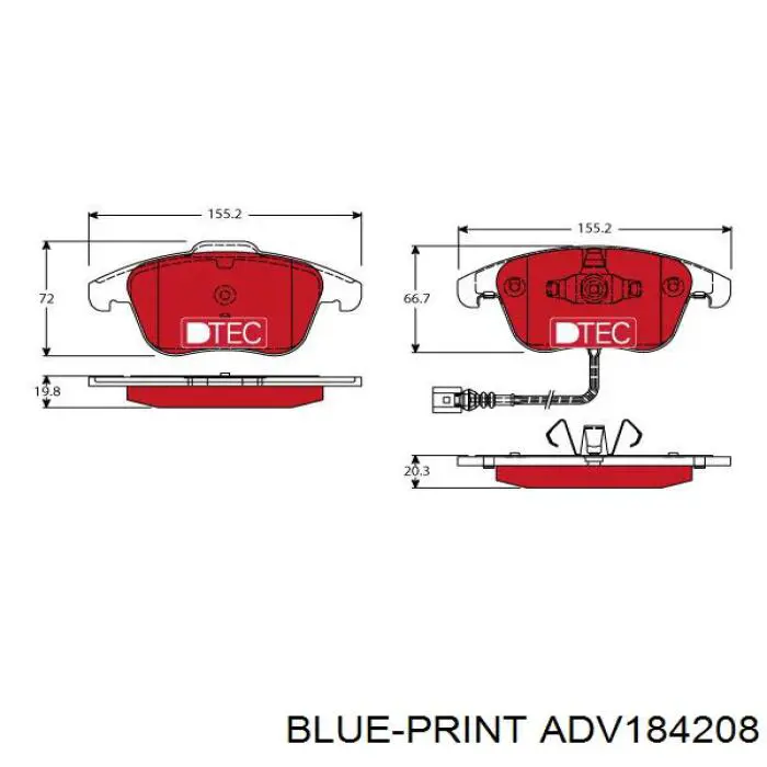 Купити ADV184208 Blue Print Колодки гальмівні передні, дискові