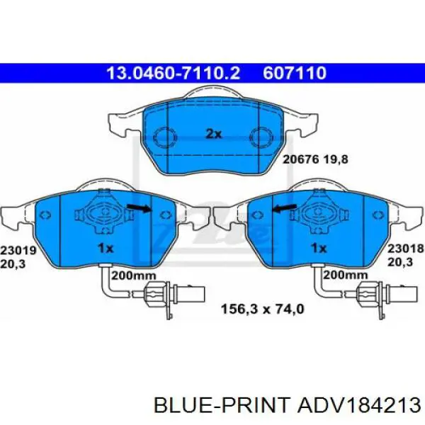 Передні тормозні колодки ADV184213 Blue Print