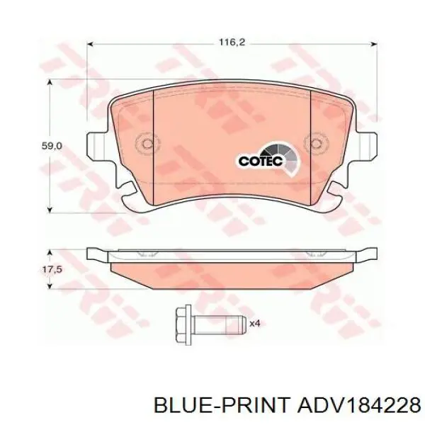 Задні гальмівні колодки Blue Print ADV184228 ціна, від 24.73 USD
