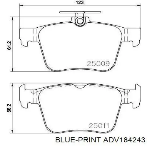 ADV184243 Blue Print Колодки гальмівні задні, дискові