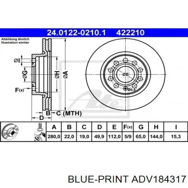 Диск переднього гальма Blue Print ADV184317 ціна, від 33.04 USD