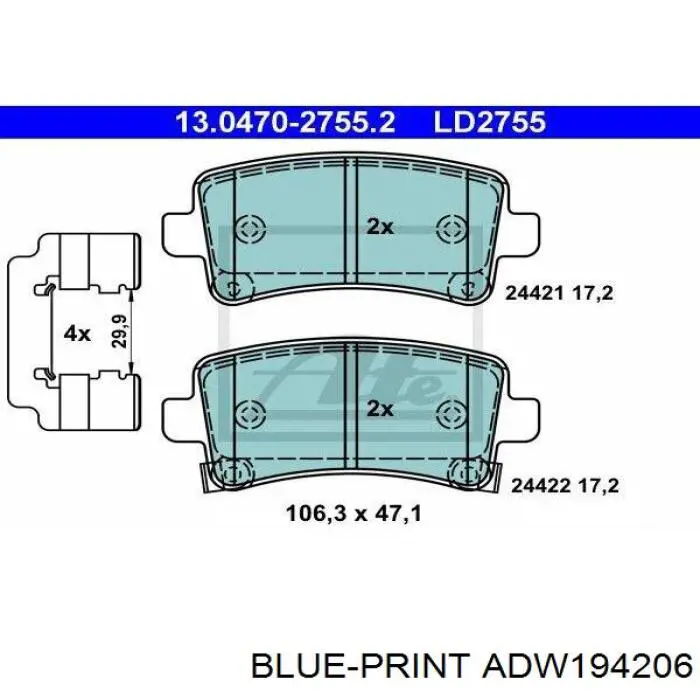 Купити ADW194206 Blue Print Задні колодки