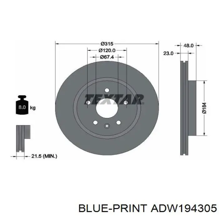 ADW194305 Blue Print диск гальмівний задній