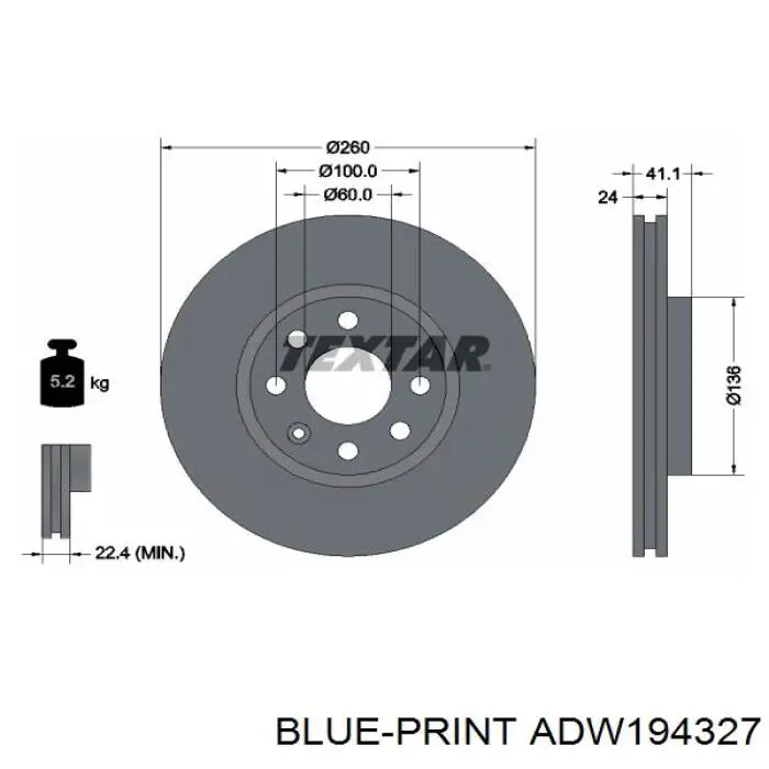 ADW194327 Blue Print диск гальмівний передній