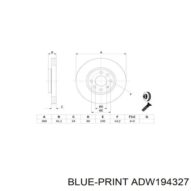 Диск гальмівний передній Blue Print ADW194327