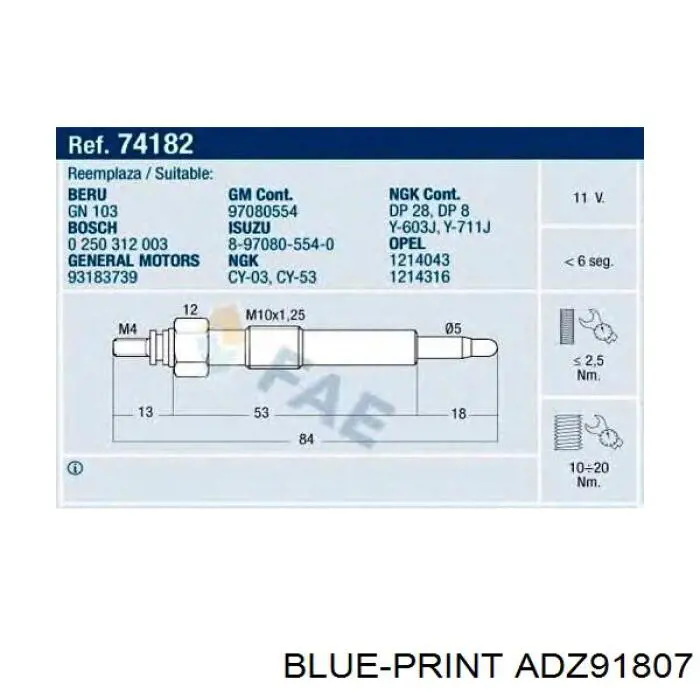 Свічка накалу ADZ91807 Blue Print