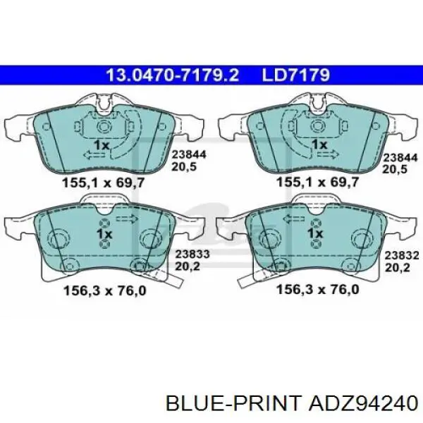 Купити ADZ94240 Blue Print Колодки гальмівні передні, дискові