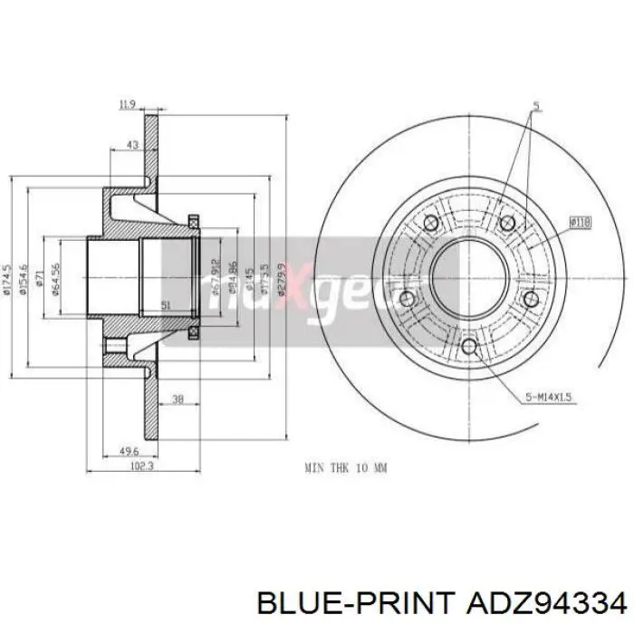 Купити ADZ94334 Blue Print Диск заднього гальма