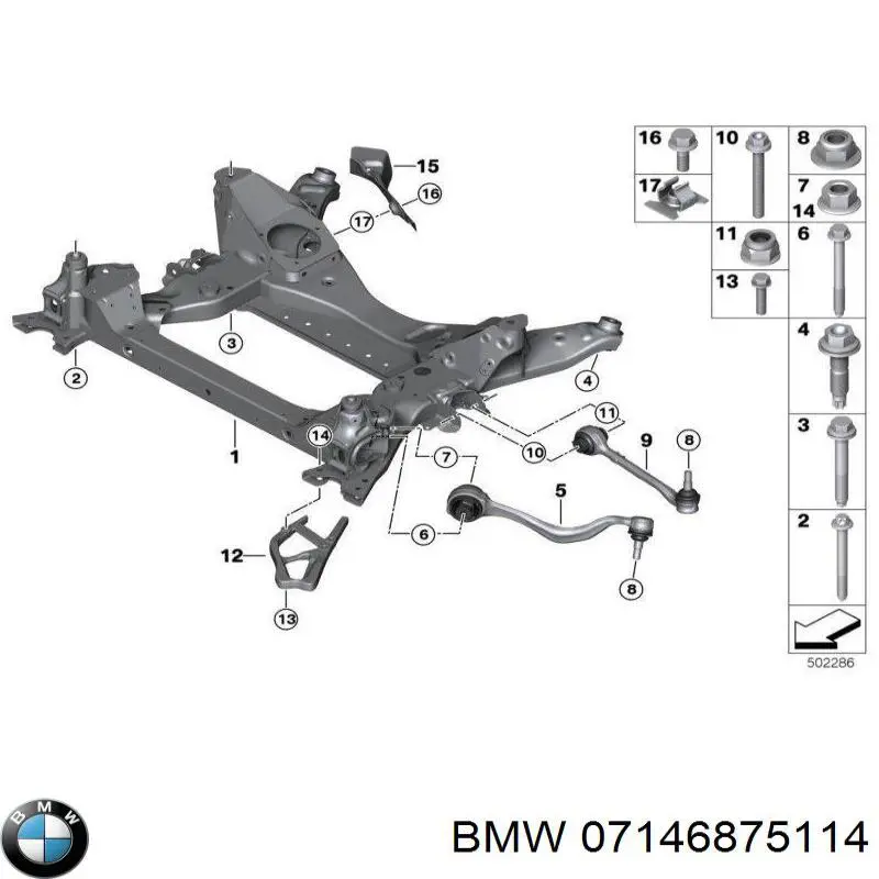 07146875114 BMW Гайка болта кріплення переднього важеля, нижнього