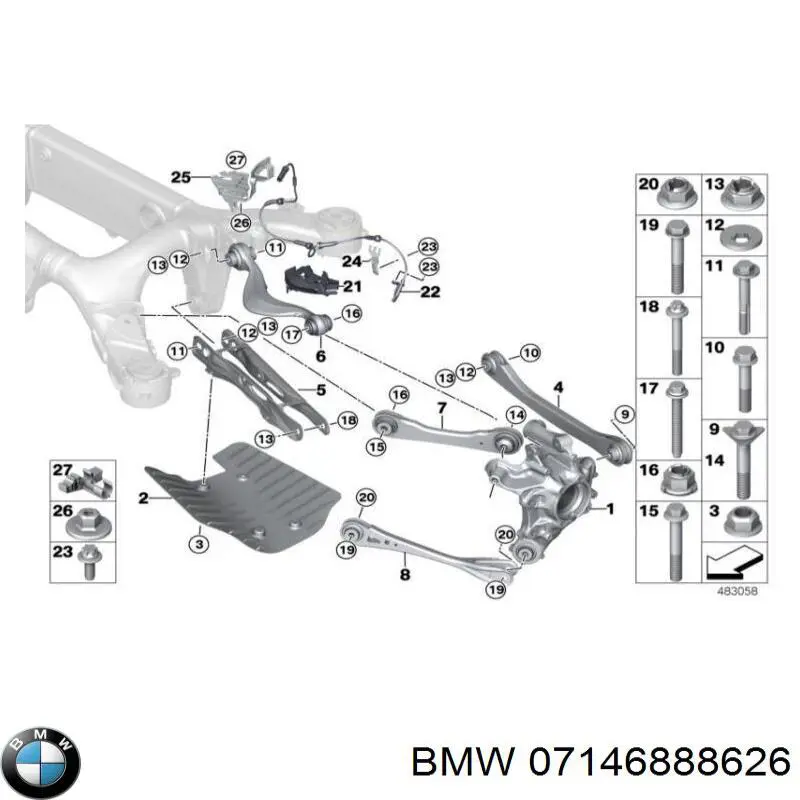 07146888626 BMW болт кріплення заднього нижнього важеля, внутрішній