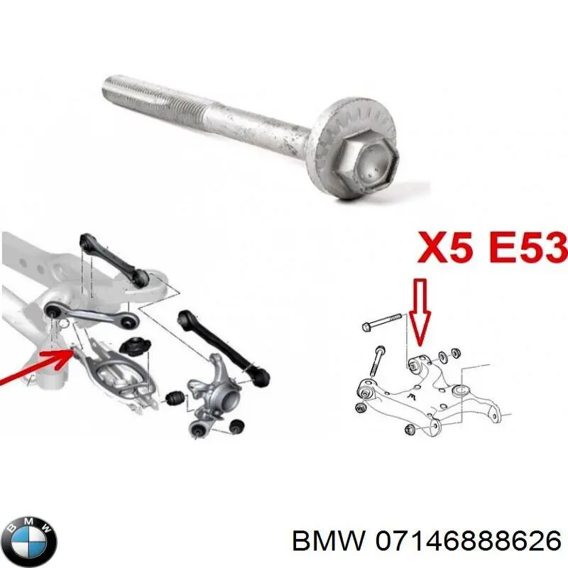 Болт кріплення заднього нижнього важеля, внутрішній BMW 07146888626 ціна, від 11.40 USD