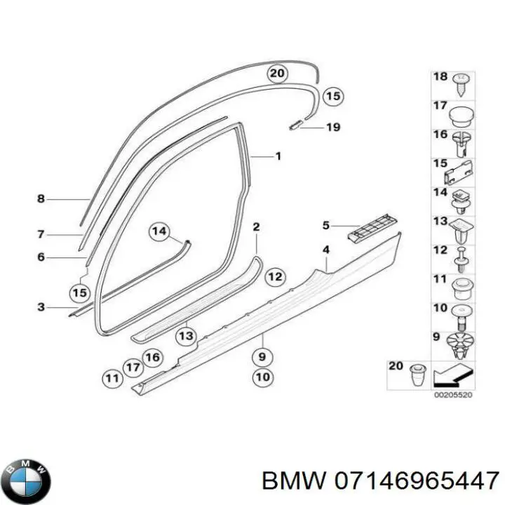 Купити 07146965447 BMW Пістон (кліп) кріплення накладок порогів