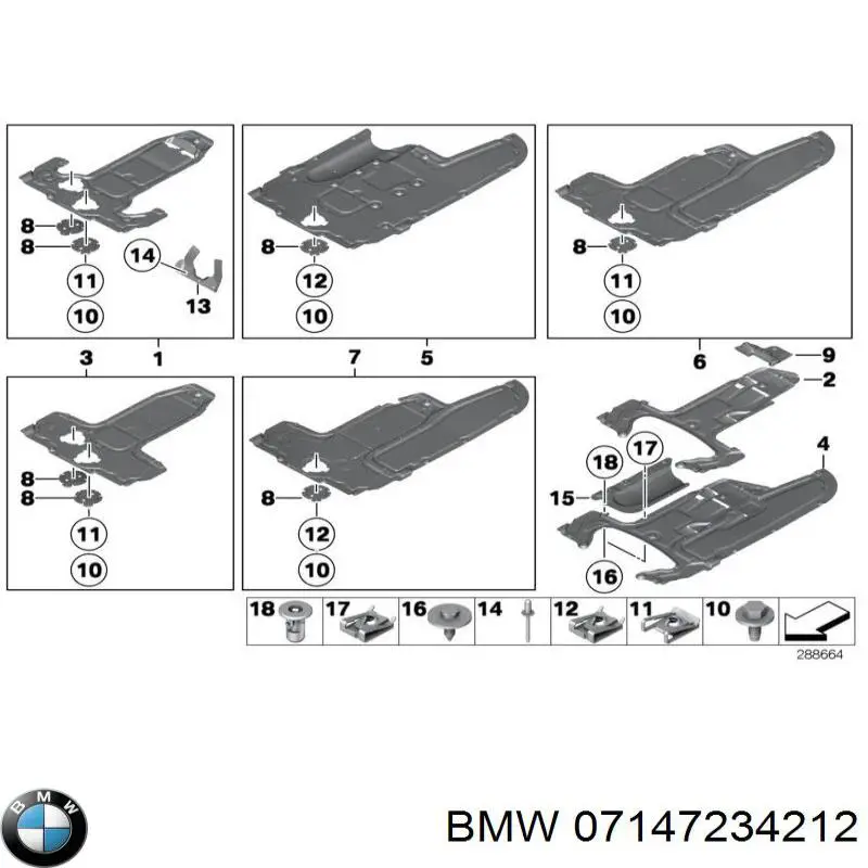 Пістон (кліп) кріплення підкрилки переднього крила 07147234212 BMW