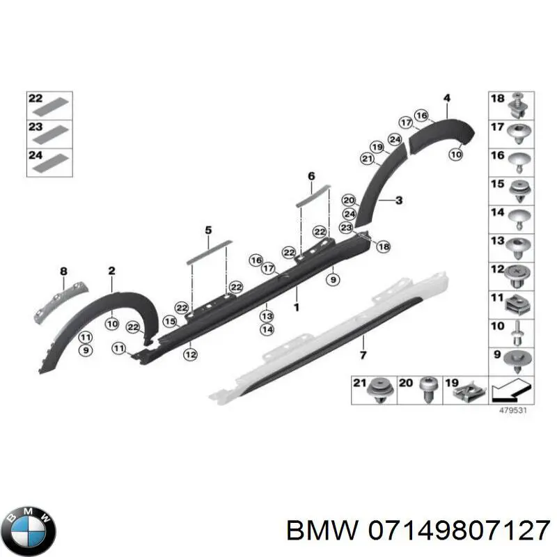 Пістон (кліп) кріплення накладок порогів BMW 07149807127 ціна, від 0.69 USD