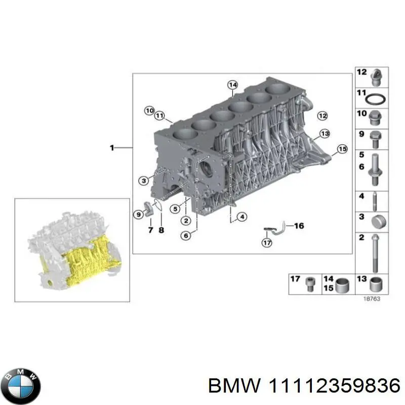 Блок циліндрів двигуна BMW 11112359836 ціна, від 271.23 USD