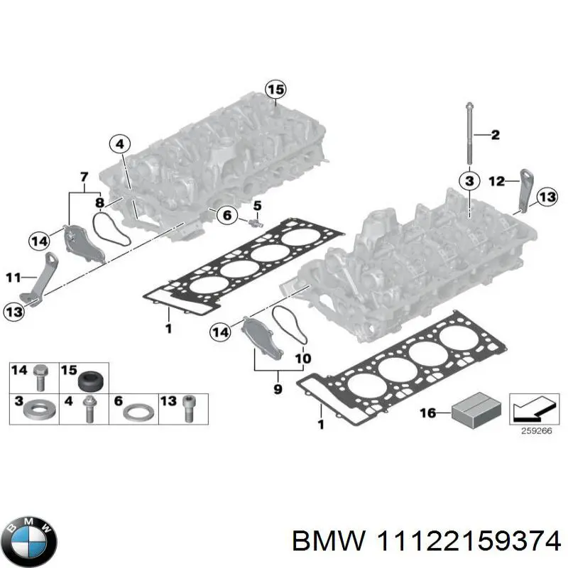 Комплект прокладок двигуна, верхній 11122159374 BMW