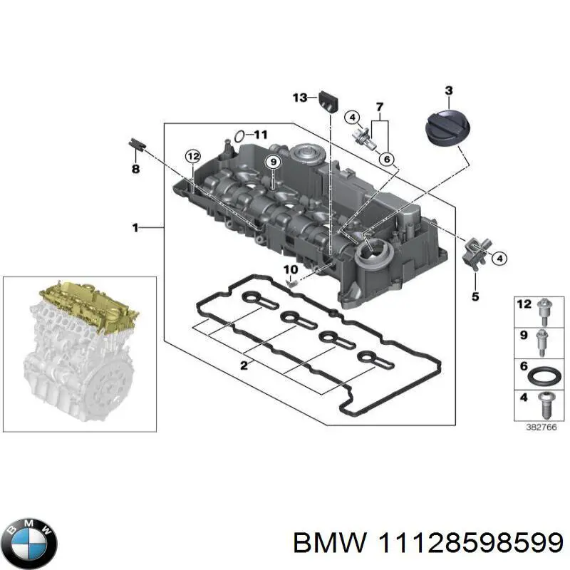 11128598599 BMW Прокладка клапанної кришки двигуна, кільце