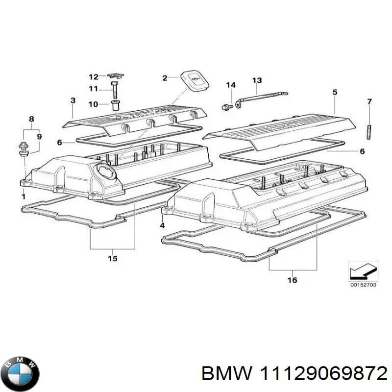 11129069872 BMW прокладка клапанної кришки двигуна, комплект лівий