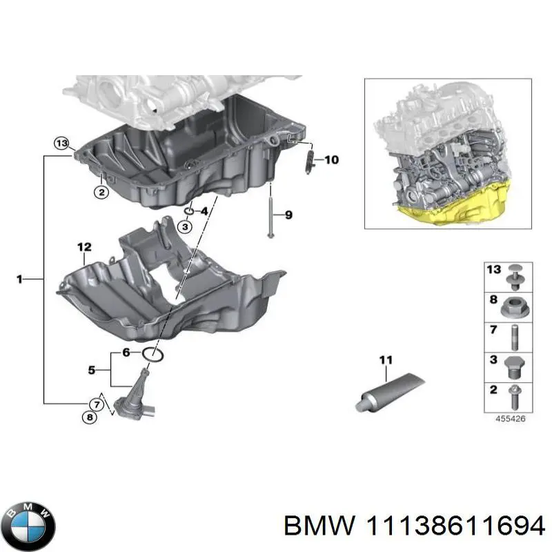 Піддон масляний картера двигуна 11138611694 BMW