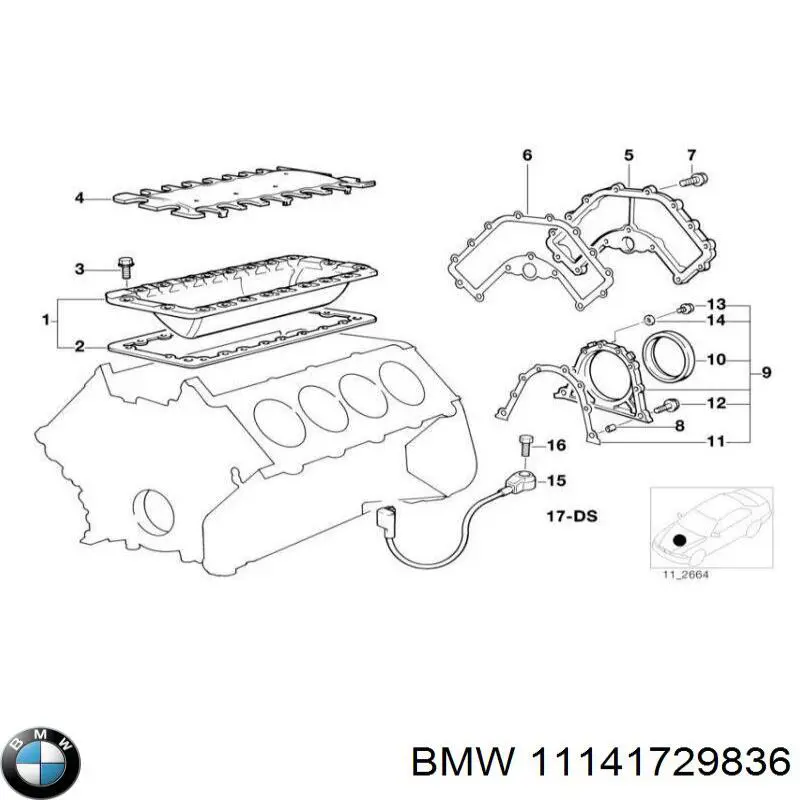 11141729836 BMW прокладка задньої кришки блока циліндрів