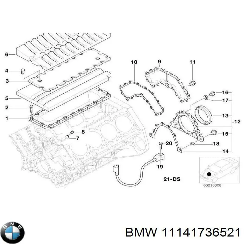 11141736521 BMW прокладка колінвалу двигуна, задня
