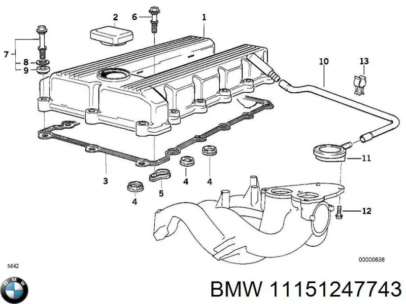 Патрубок вентиляції картера, масловіддільника 11151247743 BMW