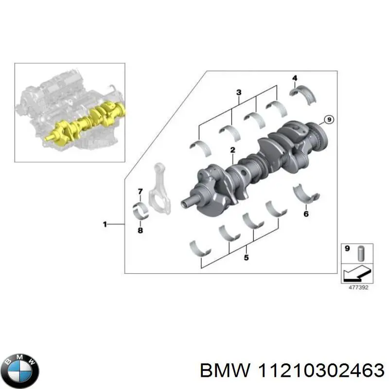11210302463 BMW вкладиші колінвала, корінні, комплект, стандарт (std)