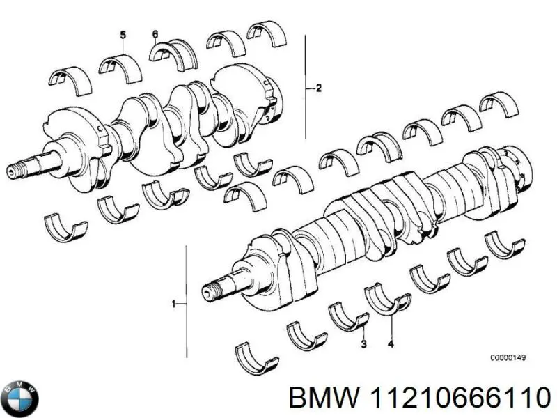 Вкладиші коленвала, корінні, комплект, стандарт (STD) BMW 11210666110 ціна, від 33.67 USD