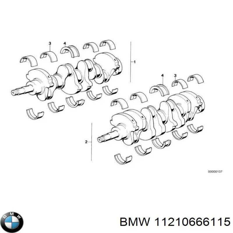 Вкладиші коленвала, корінні, комплект, стандарт (STD) BMW 11210666100 ціна, від 42.74 USD