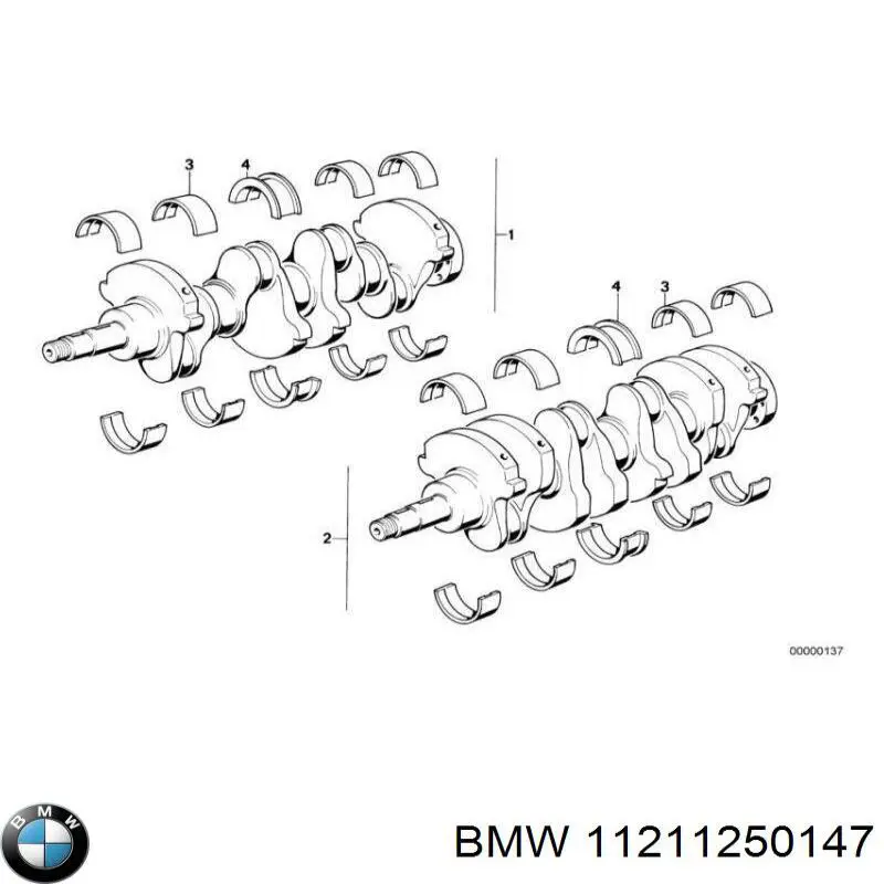 Купити 11211250147 BMW Вкладиші колінвала, корінні, комплект, 1-й ремонт (+0,25)