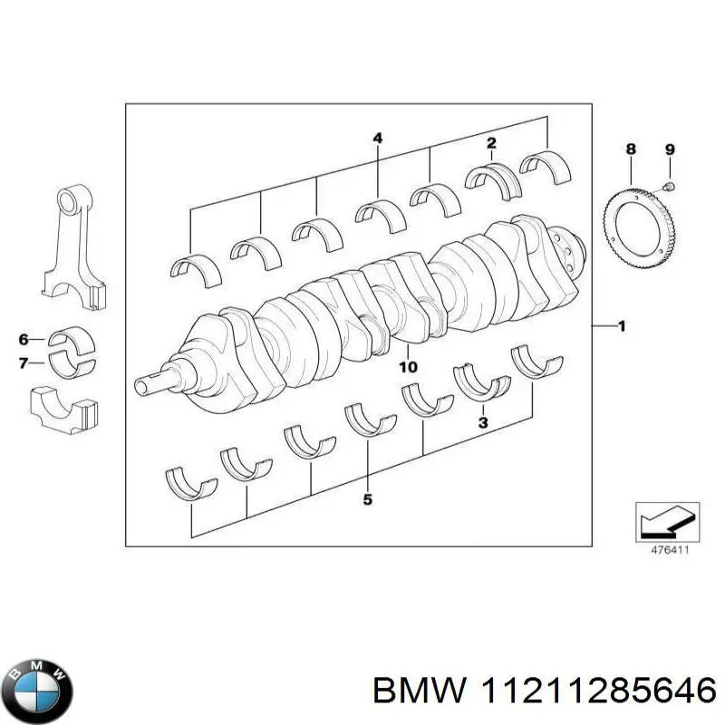 11211285646 BMW вкладиші колінвала, корінні, комплект, 2-й ремонт (+0,50)