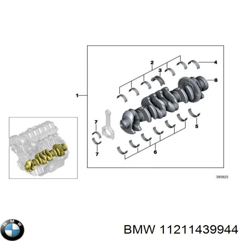 Вкладиші коленвала, корінні, комплект, стандарт (STD) BMW 11211439944 ціна, від 6.33 USD