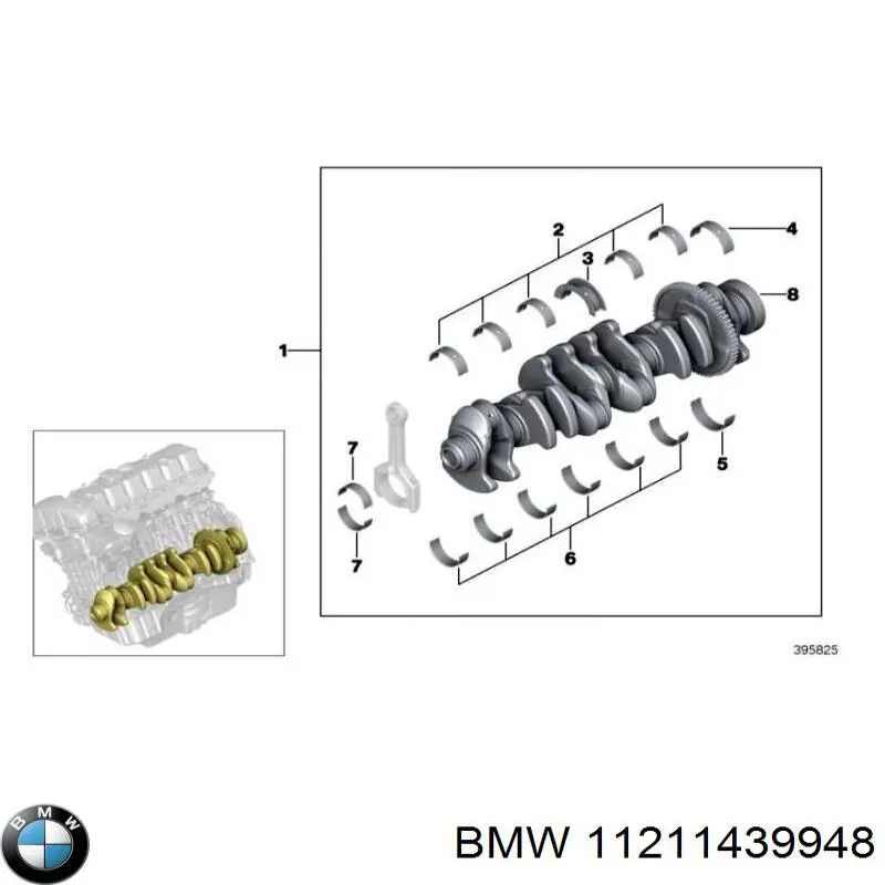 Вкладиші коленвала, корінні, комплект, стандарт (STD) BMW 11211439948 ціна, від 6.33 USD