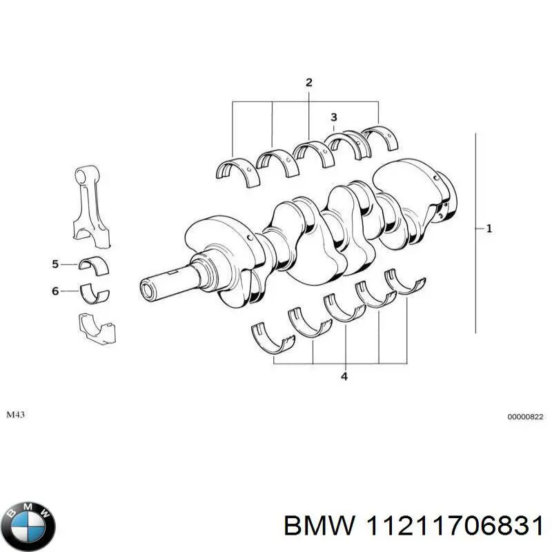 11211706831 BMW вкладиші колінвала, корінні, комплект, стандарт (std)