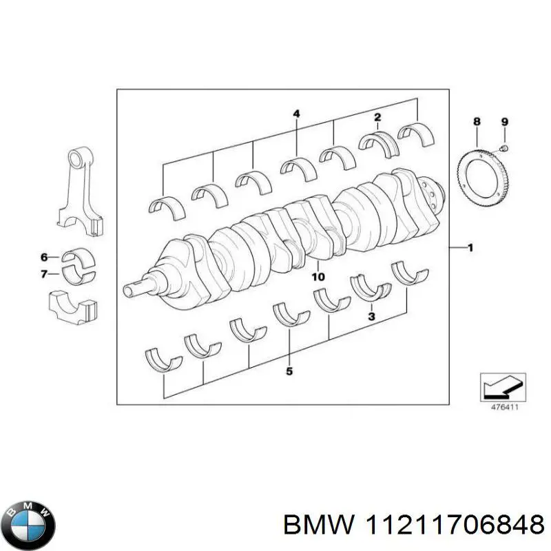 11211706848 BMW вкладиші колінвала, корінні, комплект, стандарт (std)